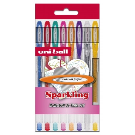 ✅ Uni-ball UM-120 SP Signo Sparkling Étui de 8 rouleaux à encre gel - Pointe boule 1 mm - Encre pigmentée ré en stock