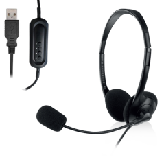 Casque stéréo USB Ewent - Microphone intégré - Câble de 2,1 m - Noir