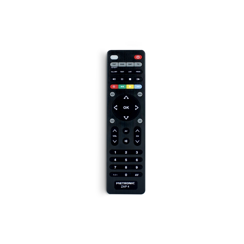 Télécommande universelle Metronic ZAP 4 EVO 5 pour TV + TNT + SAT + DVD - Noir