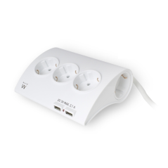 Multiprise Ewent - 5 prises - Version Schuko - 16 A - 2 ports USB - Câble 1,5 m - Blanc
