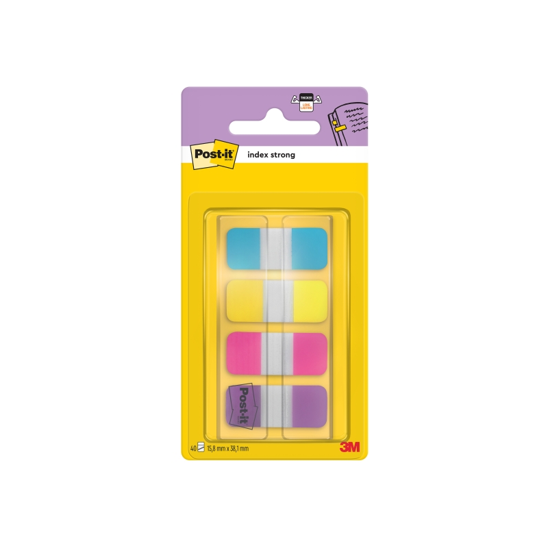 Distributeur d'index Post-It avec 40 marqueurs repositionnables - Forme rectangulaire - Couleurs assorties