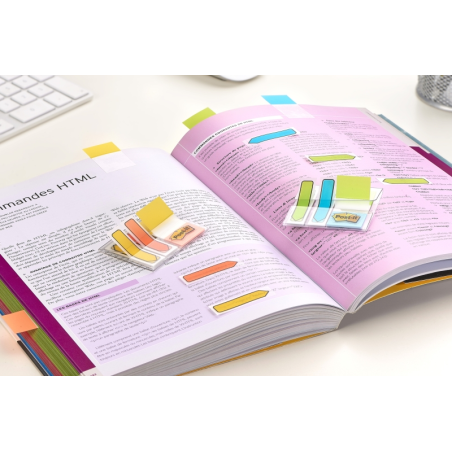 Distributeur d'index Post-It avec 40 marqueurs repositionnables - Forme rectangulaire - Couleurs assorties