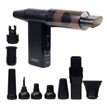 Pistolet à air comprimé Ewent - Aspirateur, pompe à vide et gonfleur - 8 vitesses - 180 000 tr/min - Batterie 8 000 mAh - Noir