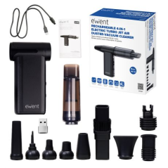 Pistolet à air comprimé Ewent - Aspirateur, pompe à vide et gonfleur - 8 vitesses - 180 000 tr/min - Batterie 8 000 mAh - Noir