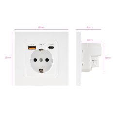 Rosace pour prise murale encastrée Nanocable - Type Schuko - 1 port USB-A QC 3.0, 1 port USB-C PD - 3,4 A - Blanc