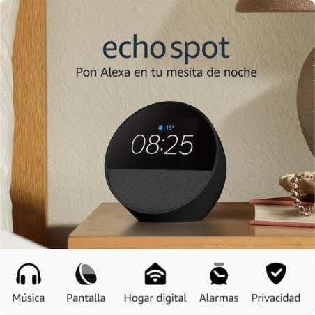 Enceinte connectée et réveil Amazon Echo Spot - Son puissant et intense - Alexa - Gris
