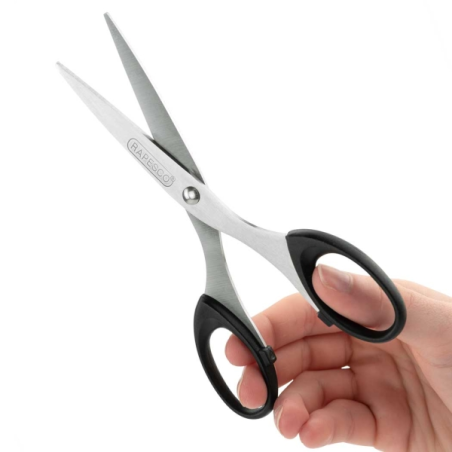 Ciseaux Rapesco Essential en acier inoxydable 16 cm - Poignées ergonomiques - Convient aux droitiers et aux gauchers - Noir
