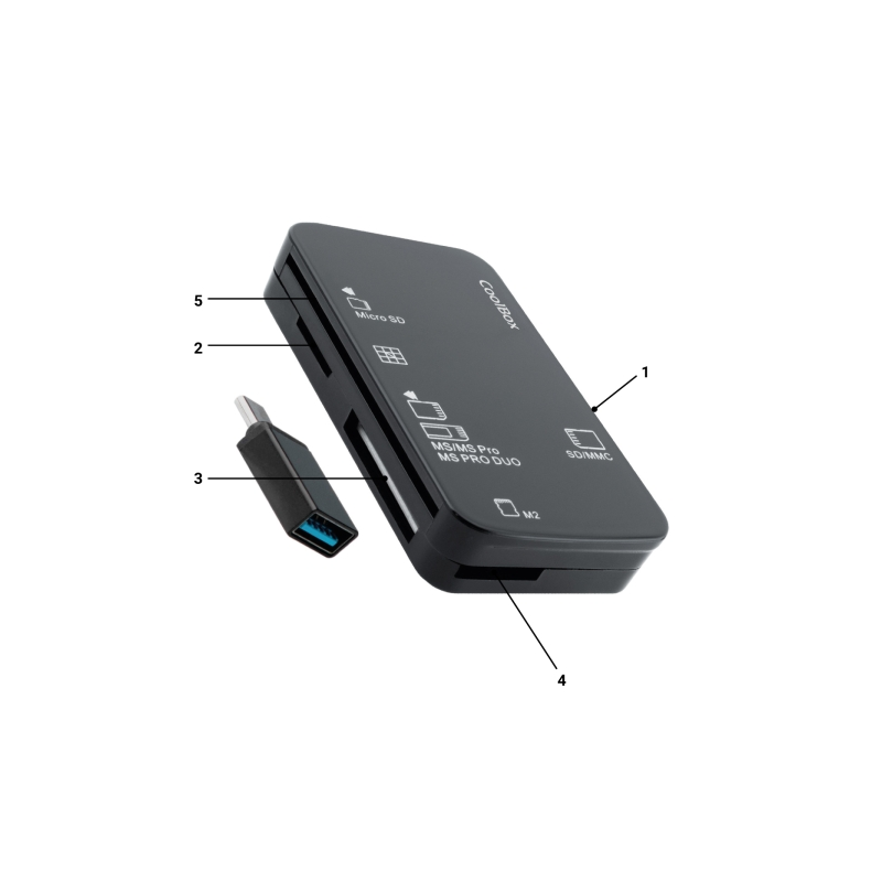 Lecteur de cartes Coolbox USB-A - Compatible avec cartes SD, SDHC, SDXC, MMC, RSMMC, Micro SD, Micro SDHC, Micro SDXC, MS, MS