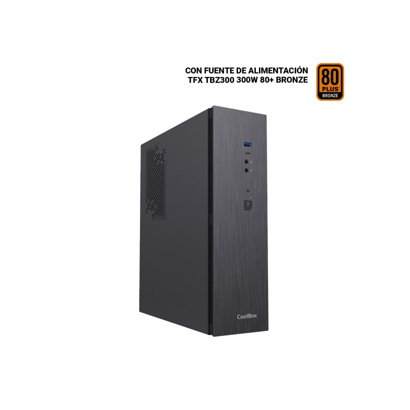 Boîtier tour Slim MicroATX Coolbox T370-BZ - Prise en charge des disques durs 2,5" - USB-A 3.2 Gen1, USB-C 3.2 Gen1 et audio HD