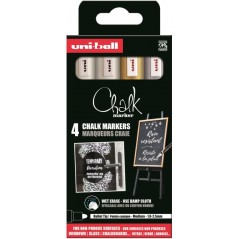 ✅ Uni-ball PWE-5M Lot de 4 marqueurs à craie liquide - Pointe conique 1,8-2,5 mm - Effaçable à l'eau - Résis en stock