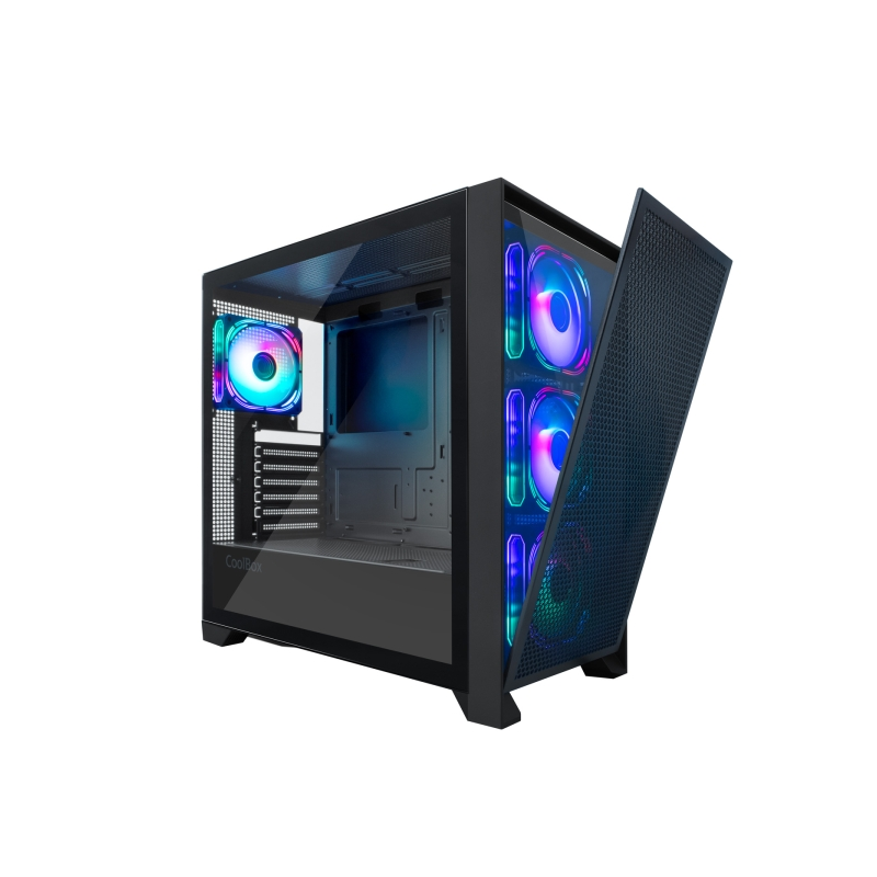 Boîtier tour Coolbox GE2000 DualView ATX, Micro ATX, Mini-ITX - Double façade interchangeable - Côtés en verre trempé - Disque