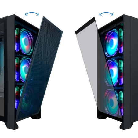 Boîtier tour Coolbox GE2000 DualView ATX, Micro ATX, Mini-ITX - Double façade interchangeable - Côtés en verre trempé - Disque