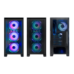 Boîtier tour Coolbox GE2000 DualView ATX, Micro ATX, Mini-ITX - Double façade interchangeable - Côtés en verre trempé - Disque