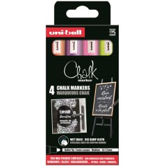 ✅ Uni-ball PWE-5M Lot de 4 marqueurs à craie liquide - Pointe conique 1,8-2,5 mm - Effaçable à l'eau - Résis en stock
