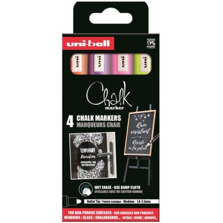 ✅ Uni-ball PWE-5M Lot de 4 marqueurs à craie liquide - Pointe conique 1,8-2,5 mm - Effaçable à l'eau - Résis en stock