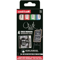 ✅ Uni-ball PWE-5M Lot de 4 marqueurs à craie liquide - Pointe conique 1,8-2,5 mm - Effaçable à l'eau - Résis en stock