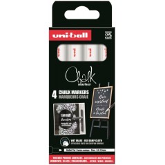 ✅ Uni-ball PWE 5M Pack de 4 marqueurs à craie liquide - Pointe conique 1,8-2,5 mm - Effaçable à l'eau - Rési en stock