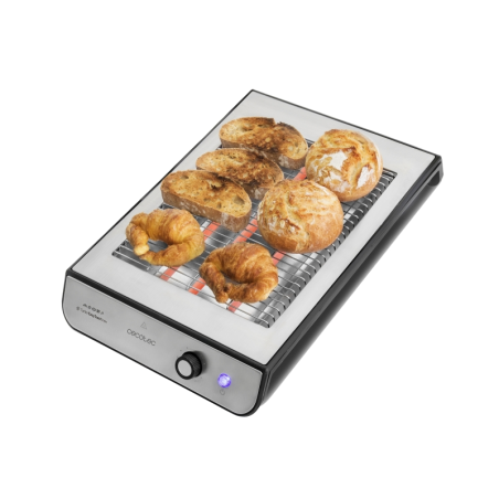 Grille-pain horizontal Cecotec Turbo Easy Toast en inox - 900 W - 3 résistances à quartz - 6 niveaux de brunissage - Rangement