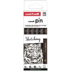 ✅ Uni-ball Pin Sketching Pack de 5 Marqueurs Calibrés - Pointe Polyacétal - Encre Pigmentée Résistante à l' en stock
