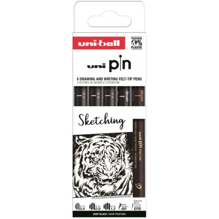 ✅ Uni-ball Pin Sketching Pack de 5 Marqueurs Calibrés - Pointe Polyacétal - Encre Pigmentée Résistante à l' en stock