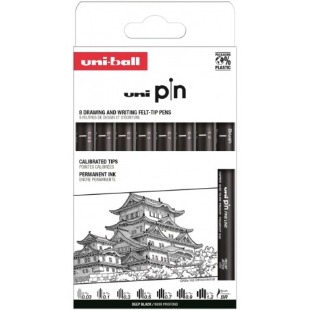 ✅ Uni-ball PIN Boîte de Marqueurs Calibrés Classic I - Pointe Polyacétal - Encre Pigmentée Résistante à l' en stock