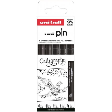 ✅ Uni-ball PIN Pack de 5 marqueurs calibrés - Encre pigmentée résistante à l'eau et à la lumière - Idéal en stock