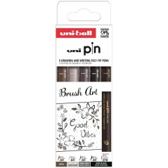 ✅ Uni-ball PIN Pack de 5 Feutres Pinceaux Calibrés - Pointe Polyacétal - Encre Pigmentée Résistante à l'Eau en stock