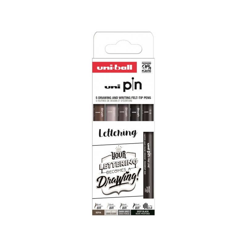 Marqueurs calibrés Uni-ball PIN - Pack de 5 - Pointe polyacétal

