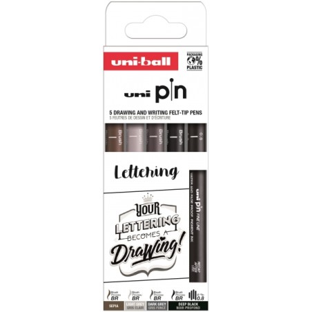 ✅ Uni-ball PIN Pack de 5 Marqueurs Lettrage Calibrés - Pointe Polyacétal - Encre Pigmentée Résistante à l'E en stock