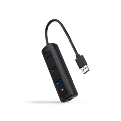 Adaptateur réseau Nanocable USB 3.0 vers Gigabit Ethernet 10/100/1000 Mbps - Hub 3xUSB-A 3.0 - 15 cm - Noir