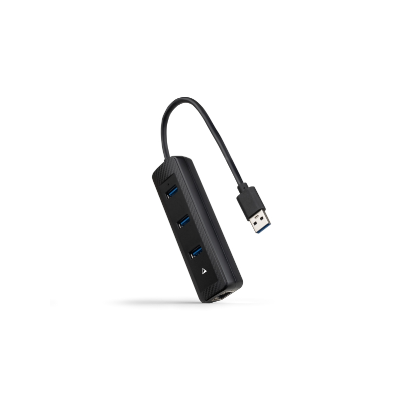 Adaptateur réseau Nanocable USB 3.0 vers Gigabit Ethernet 10/100/1000 Mbps - Hub 3xUSB-A 3.0 - 15 cm - Noir