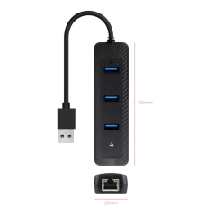 Adaptateur réseau Nanocable USB 3.0 vers Gigabit Ethernet 10/100/1000 Mbps - Hub 3xUSB-A 3.0 - 15 cm - Noir