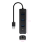 Adaptateur réseau Nanocable USB 3.0 vers Gigabit Ethernet 10/100/1000 Mbps - Hub 3xUSB-A 3.0 - 15 cm - Noir