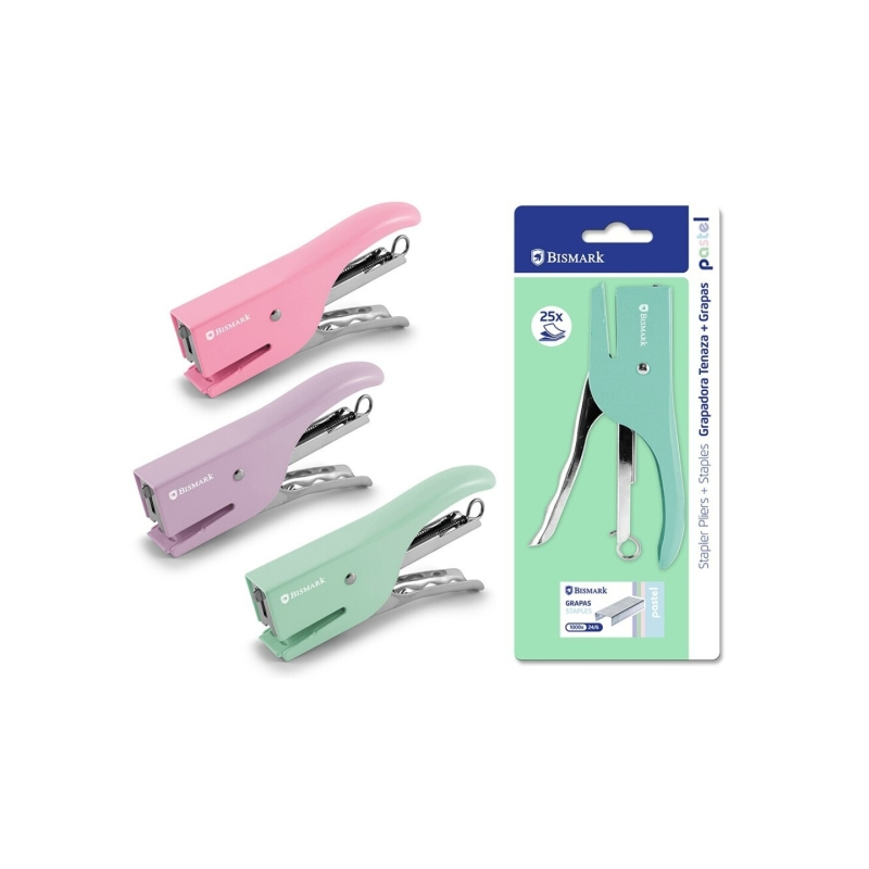 LOT de 6 Agrafeuse à pince Bismark + 1000 agrafes 24h/24 et 6j/7 - Capacité d'agrafage : 25 feuilles - Conception ergonomique