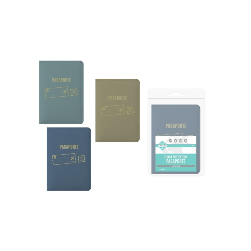 LOT de 24 Étui de protection pour passeport Lagart - Intérieur avec poche latérale - Couleurs assorties