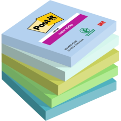 Post-It Super Sticky Pack de 5 blocs de 90 notes autocollantes repositionnables - Forme carrée - 76 x 76 mm - Couleurs assorties