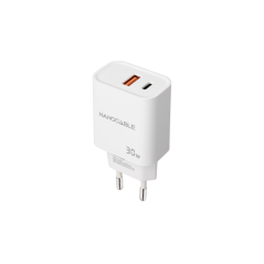 ✅ Chargeur Mural Nanocable USB-C/PD + USB-A/QC 30W - Blanc couleur Blanc en stock