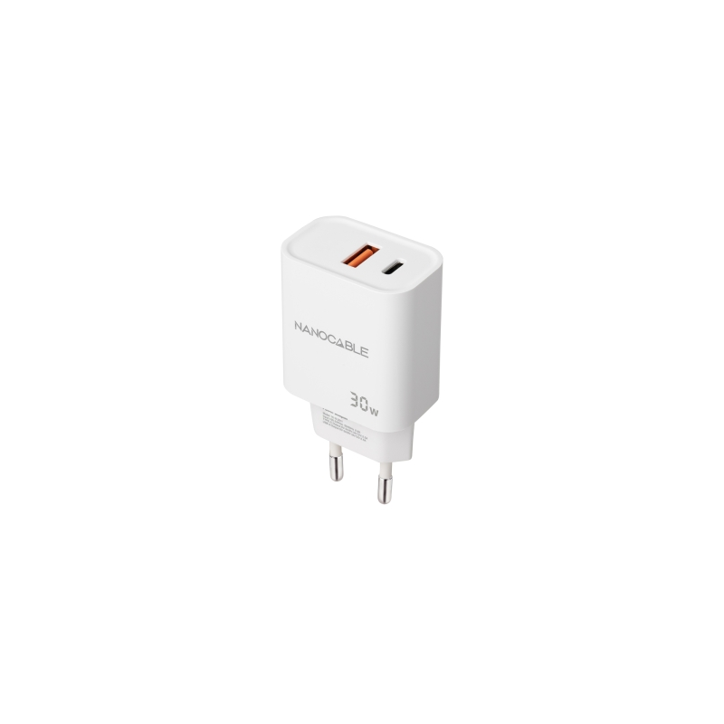 Chargeur Mural Nanocable USB-C/PD + USB-A/QC 30W - Blanc