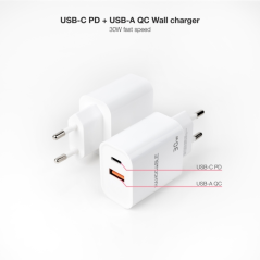 Chargeur Mural Nanocable USB-C/PD + USB-A/QC 30W - Blanc