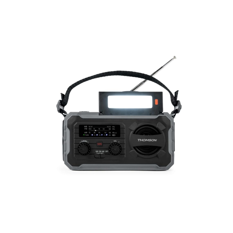 Radio solaire portable Thomson SOS - AM/FM - Batterie 8000 mAh - Lampe torche d'urgence - 3 modes de charge - Fonction