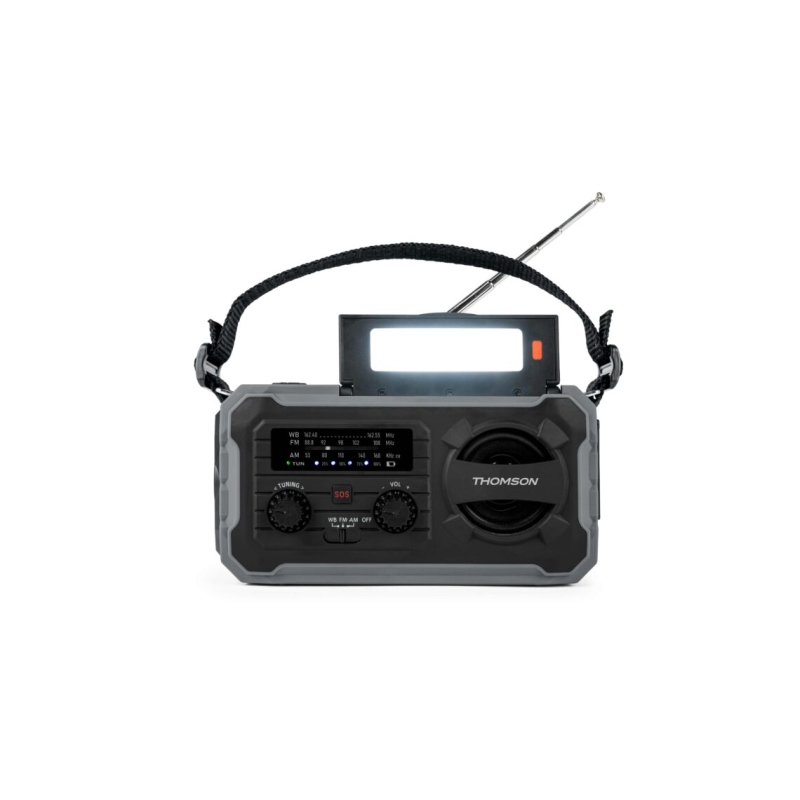 Radio solaire portable Thomson SOS - AM/FM - Batterie 8000 mAh - Lampe torche d'urgence - 3 modes de charge - Fonction