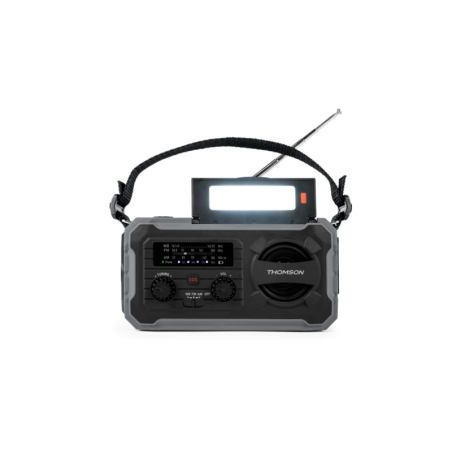 Radio solaire portable Thomson SOS - AM/FM - Batterie 8000 mAh - Lampe torche d'urgence - 3 modes de charge - Fonction