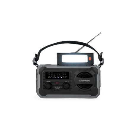 Radio solaire portable Thomson SOS - AM/FM - Batterie 8000 mAh - Lampe torche d'urgence - 3 modes de charge - Fonction
