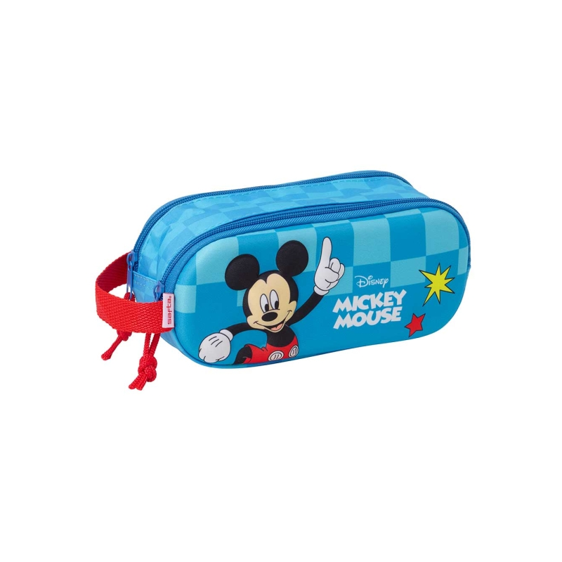Trousse à crayons 3D Safta Mickey Mouse 1 L - 2 compartiments - Fermeture éclair - Poignée - 21 x 8 x 6 cm - Rouge et bleu