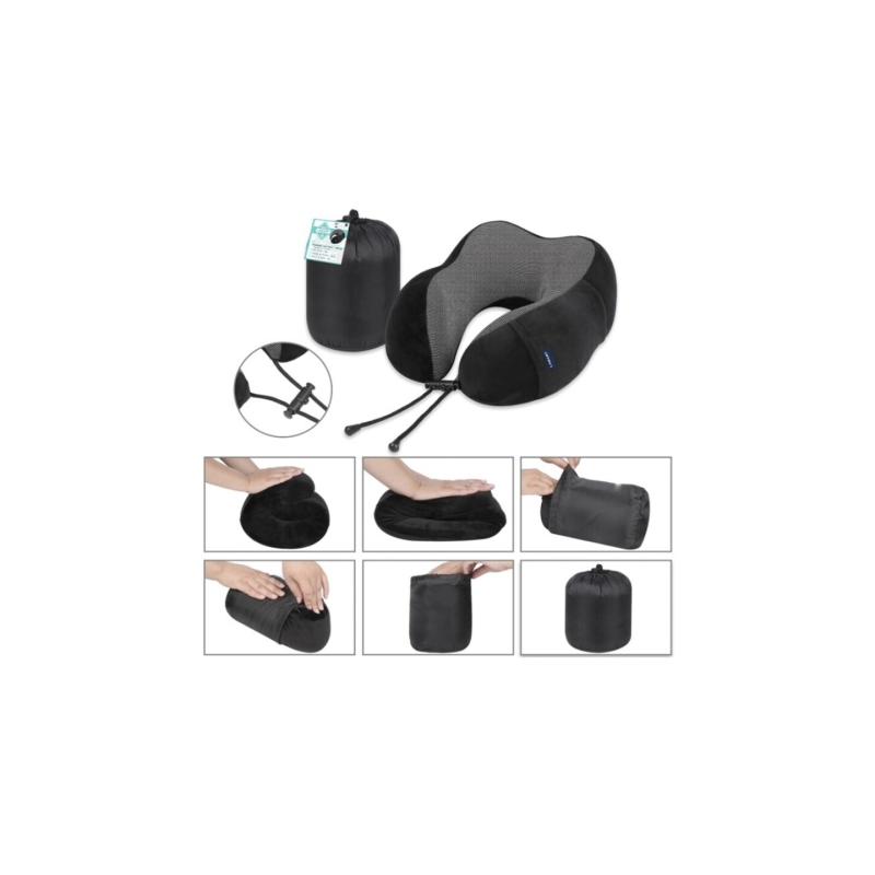 Oreiller cervical de voyage Lagart avec rembourrage en mousse - Housse en polyester lavable avec poche - Sac de transport