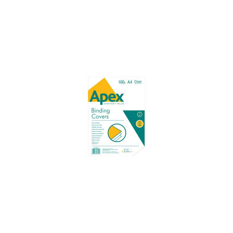 Fellowes Apex Lot de 100 couvertures de reliure A4 en PVC - 180 microns - Très résistantes - Transparentes