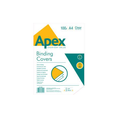 Fellowes Apex Lot de 100 couvertures de reliure A4 en PVC - 180 microns - Très résistantes - Transparentes