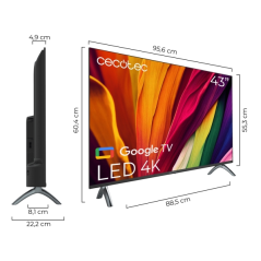 Téléviseur intelligent LED Cecotec série A4 ALU40043 43" sans cadre avec résolution 4K UHD - Processeur Cortex A55 - Google TV