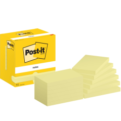 Post-It Pack de 12 blocs de 100 notes autocollantes repositionnables - Forme rectangulaire - 76 x 127 mm - Jaune clair