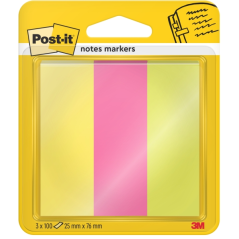 Lot de 3 blocs de 100 marqueurs repositionnables Post-It - Forme rectangulaire - Couleurs assorties